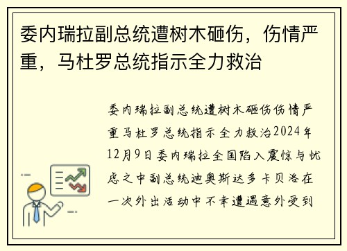 委内瑞拉副总统遭树木砸伤，伤情严重，马杜罗总统指示全力救治