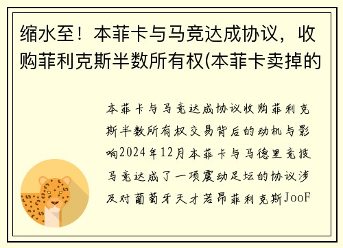 缩水至！本菲卡与马竞达成协议，收购菲利克斯半数所有权(本菲卡卖掉的球星)
