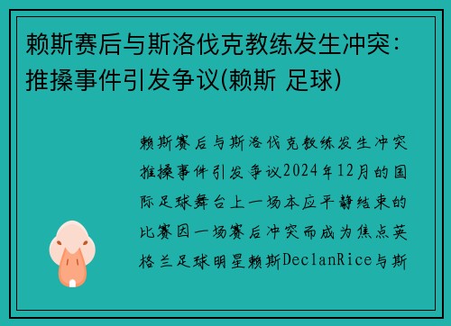 赖斯赛后与斯洛伐克教练发生冲突：推搡事件引发争议(赖斯 足球)