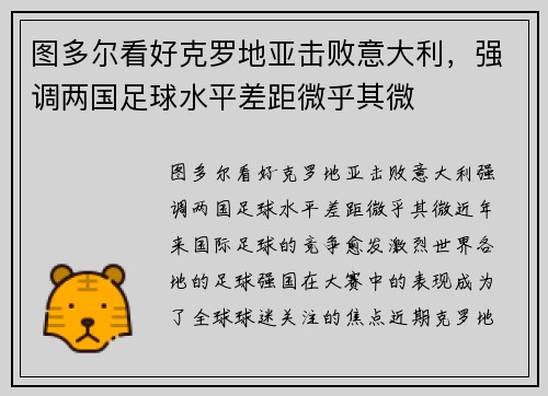 图多尔看好克罗地亚击败意大利，强调两国足球水平差距微乎其微
