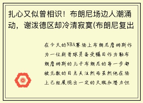 扎心又似曾相识！布朗尼场边人潮涌动，谢泼德区却冷清寂寞(布朗尼复出)