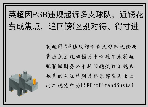 英超因PSR违规起诉多支球队，近镑花费成焦点，追回镑(区别对待、得寸进尺)