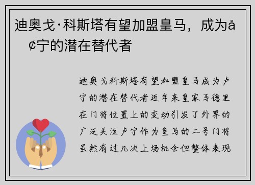 迪奥戈·科斯塔有望加盟皇马，成为卢宁的潜在替代者