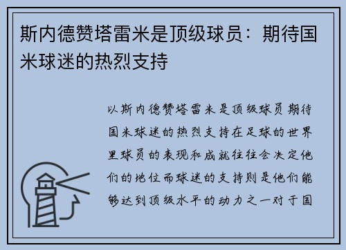 斯内德赞塔雷米是顶级球员：期待国米球迷的热烈支持