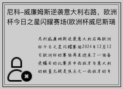 尼科-威廉姆斯逆袭意大利右路，欧洲杯今日之星闪耀赛场(欧洲杯威尼斯瑞士)